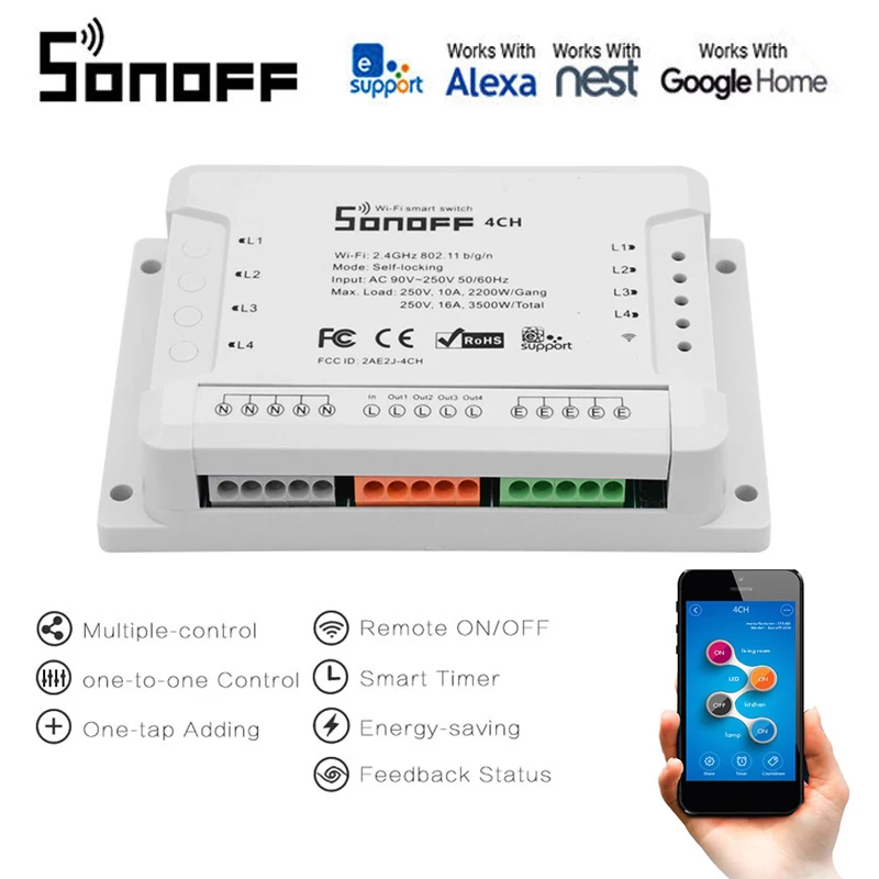 1/2/5 шт. Sonoff 4CH ITEAD 4-канальный WiFI переключатель c креплением на рейке Din контроль умная домашняя одежда для IFTTT/Alexa/Google домашней автоматизации