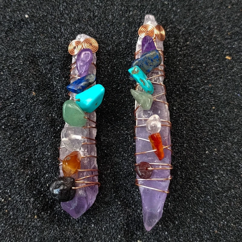 

2021 New Natural Brazilian Amethyst Stone Seven Chakras Stone Silk Jewelry Scepter