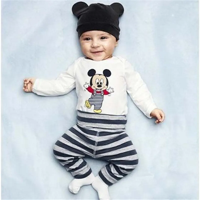 2019 Newborn Baby Kids Romper Micky Mouse Minnie Cartoon Outfits Girl Clothes Boy 3-Piece Tops+Pants+Hats 0-24 Months | Детская одежда