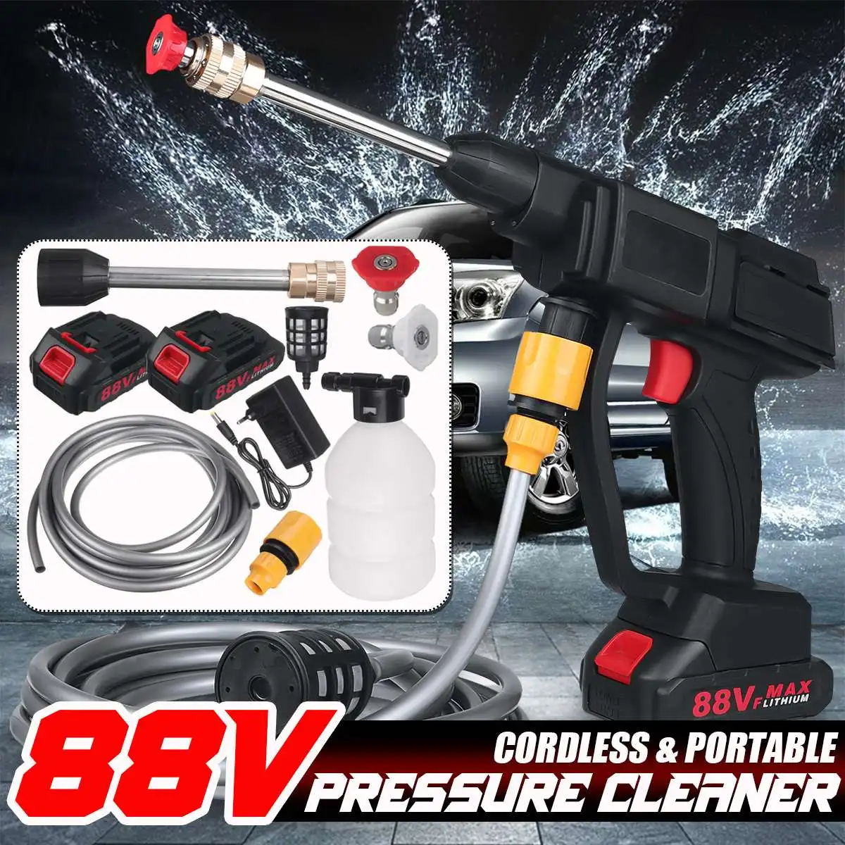 

Беспроводной водяной пистолет высокого давления для мойки автомобилей, 1000 Вт, портативная мойка высокого давления для дома и сада, стиральн...