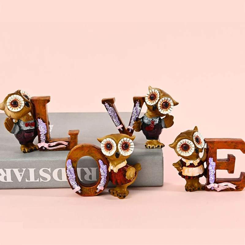 Статуя Совы набор из 4 букв любовь животные искусственная маленькая полимерная