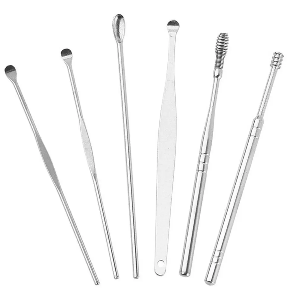 

6Pcs/set Ear Wax Pickers Stainless Steel Earpick Wax Remover Curette Ear Pick Cleaner Ear Cleaner Spoon Care Ear Clean Tools