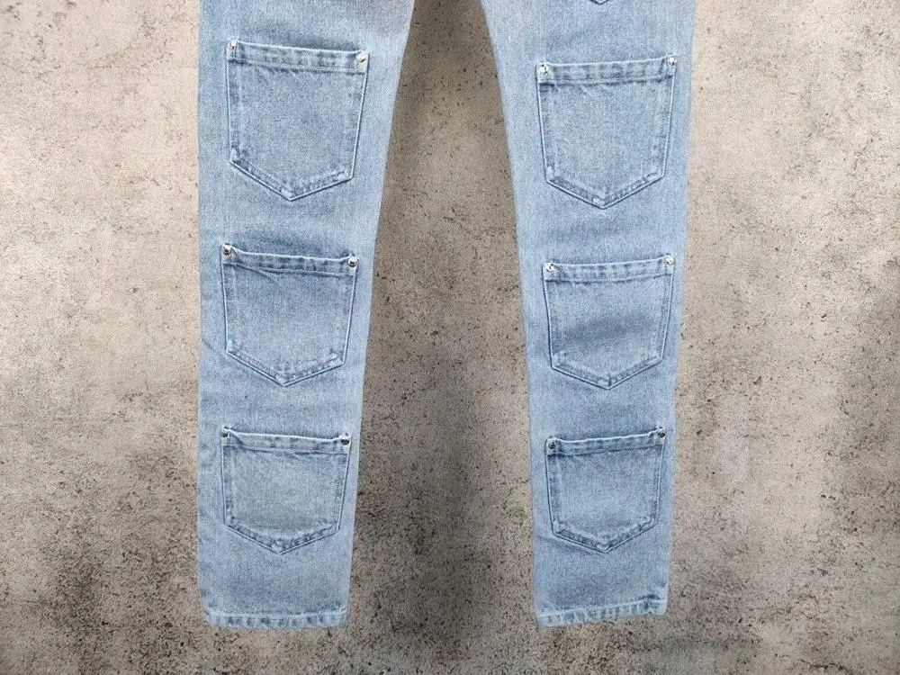 Autumn Fashion 2021FW Women Pockets Jeans Female Casual Denim Straight Pants Long Trouse Ddxgz3