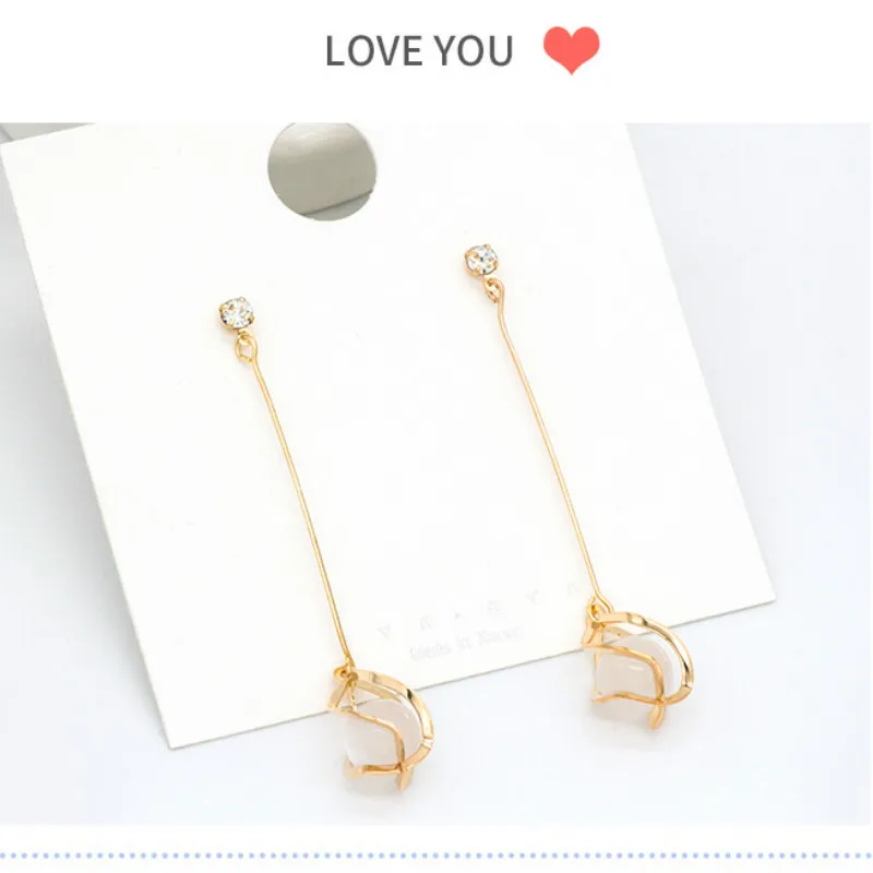 Женские серьги с розовым камнем и кристаллами в Корейском стиле модные милые