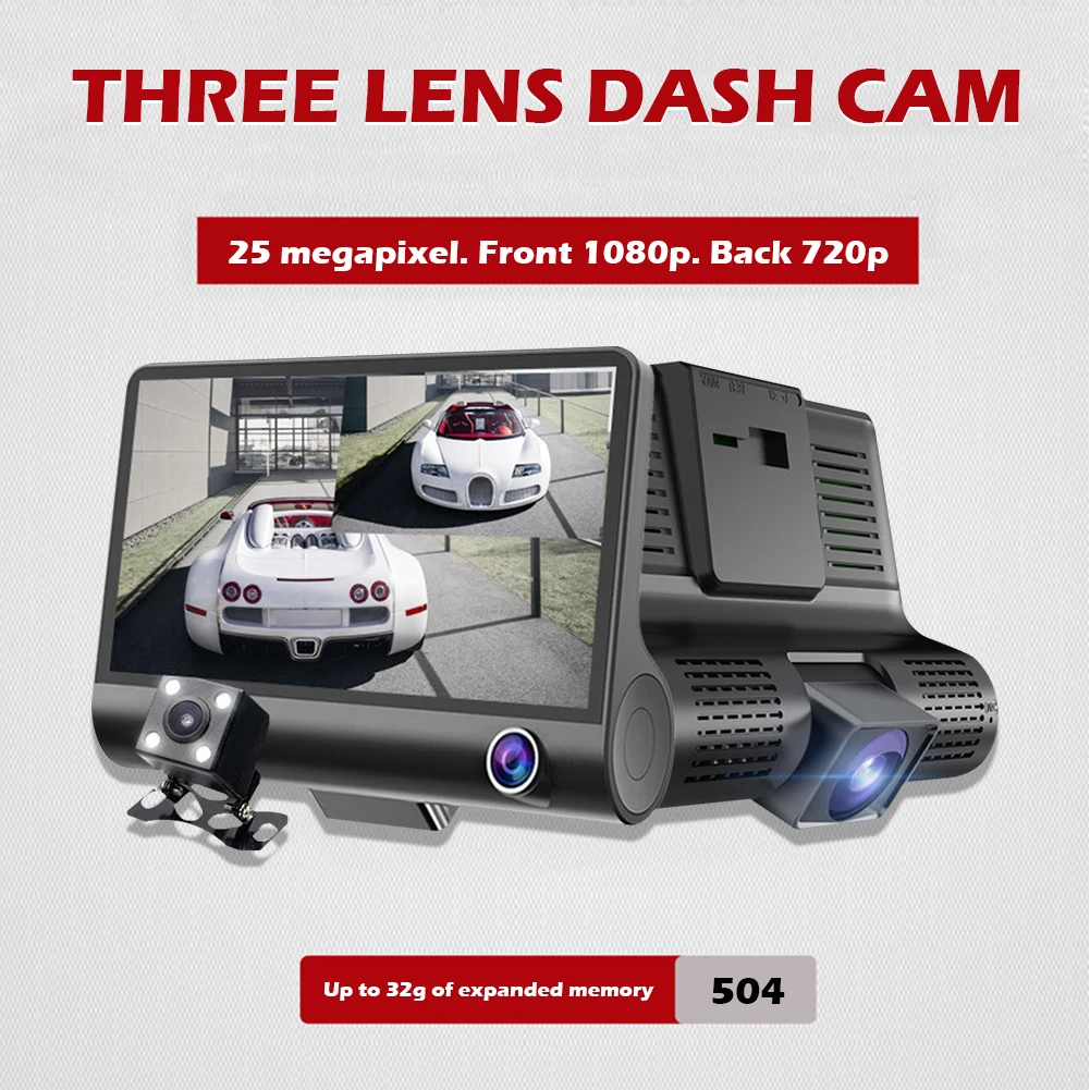 

1080P Car DVR 3 Cameras Lens suppor Rearview Camera Video Recorder 4.0 Inch Dash Camera Dual Lens DVR Wide Angle Dash Cam