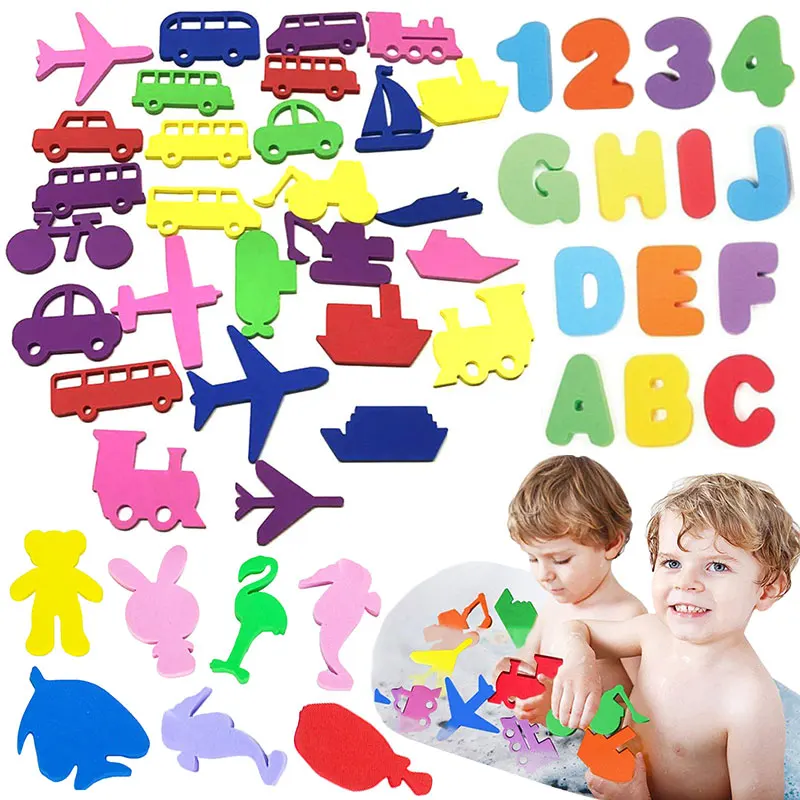 

36PC Animal Traffic Digital Alphabet Sticker EVA Bath Toy Safety Soft Floating Cognitive Bathroom Water Toy Baby Educational Toy
