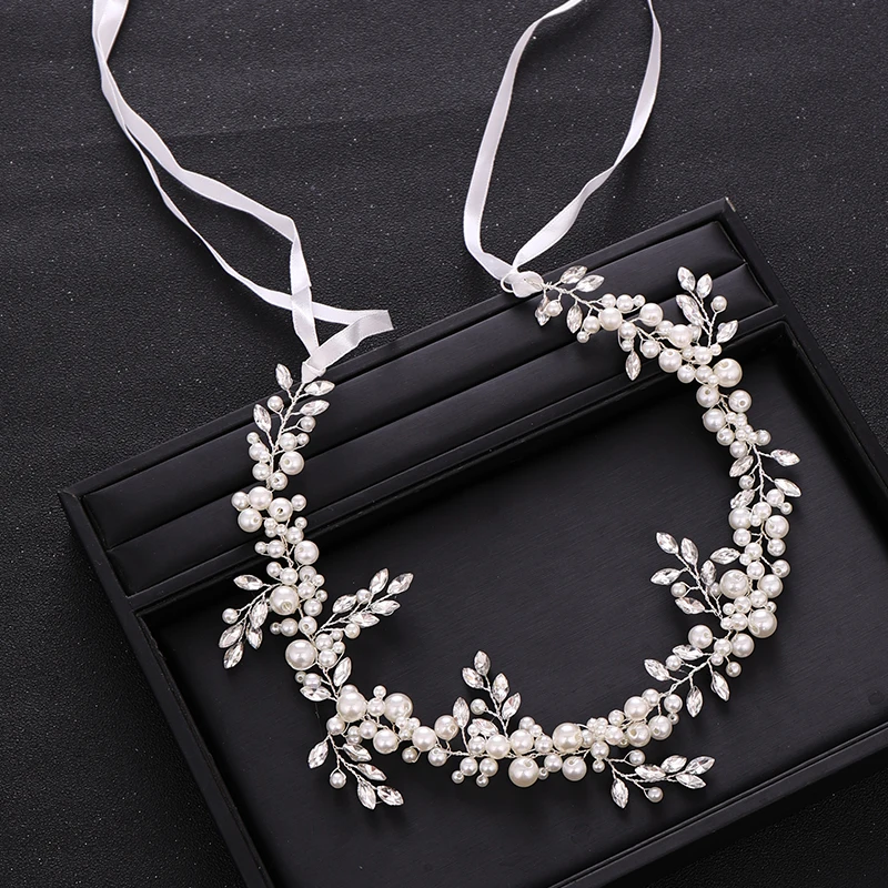 Модные свадебные аксессуары для волос Серебряный цвет лист Хрустальный жемчуг