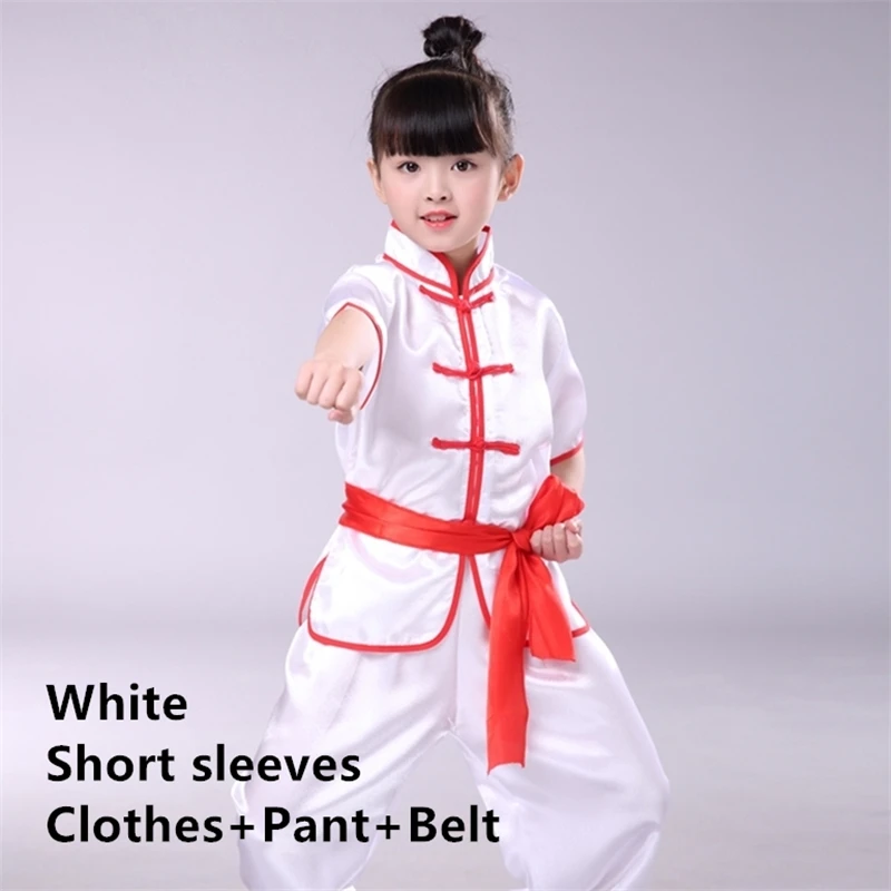 White short Детская Китайская одежда для кунг-фу, традиционная форма ушу Тай Чи для мальчиков и девочек, китайская культура, костюм Тан, костюмы для выступлений - Цвет: White short