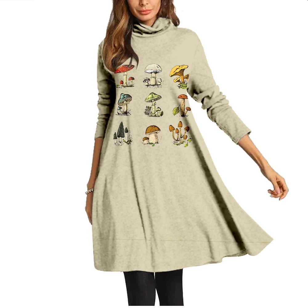 

Новинка женское платье с цифровой печатью в виде грибов с перекрестными краями