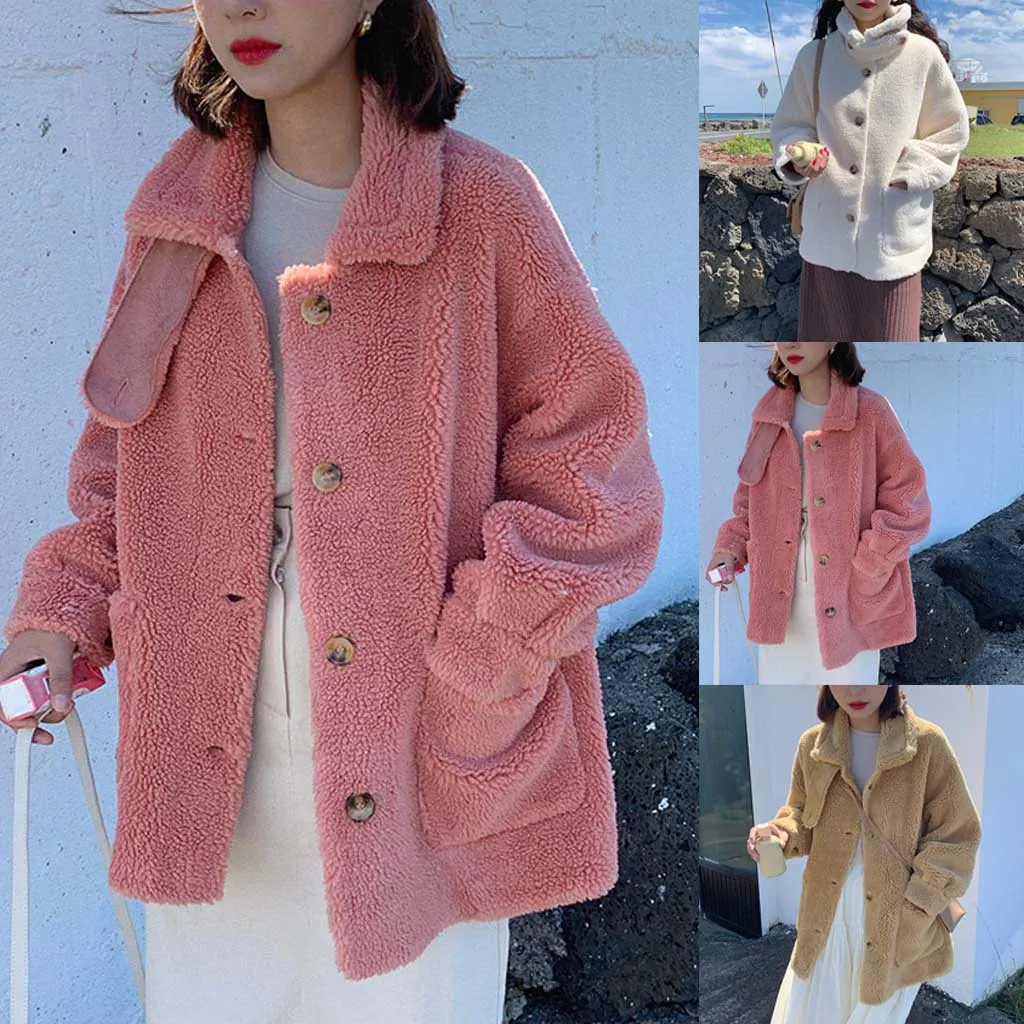 

JAYCOSIN Outerwear Coats 2019 Fashionable CoatWomen Lamb Hair Fur One Thick Coat Woolen Cotton Coat Hot Sale L401104