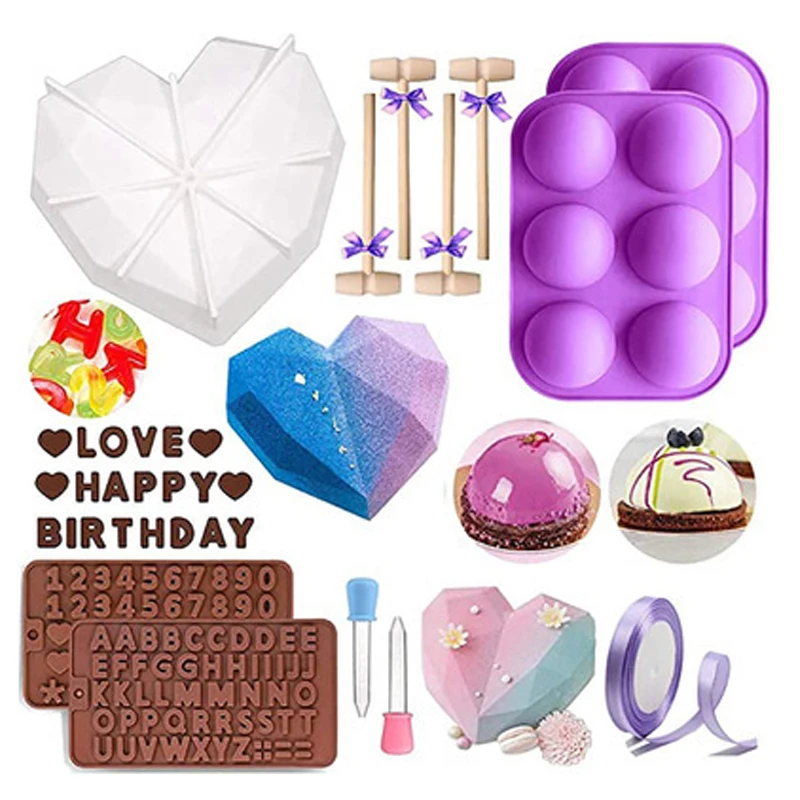 

Алмазная силиконовая форма в форме сердца для торта, форма для шоколада, силиконовая форма из смолы, Набор форм для полусферических тортов