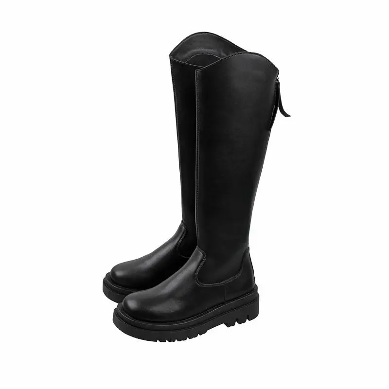 

2020 Fashion Chunky Platform Boots Women Autumn Winter Thick Bottom Long Boots Woman Black PU Leather Knee High Botas
