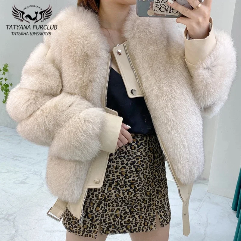 Зимние модные куртки из настоящего меха лисы 2022 года для женщин высокого качества, из натуральной овечьей кожи, естественные пальто для женщин.