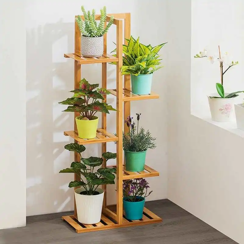 Подставка для растений 5 уровней из натурального бамбука цветочный держатель