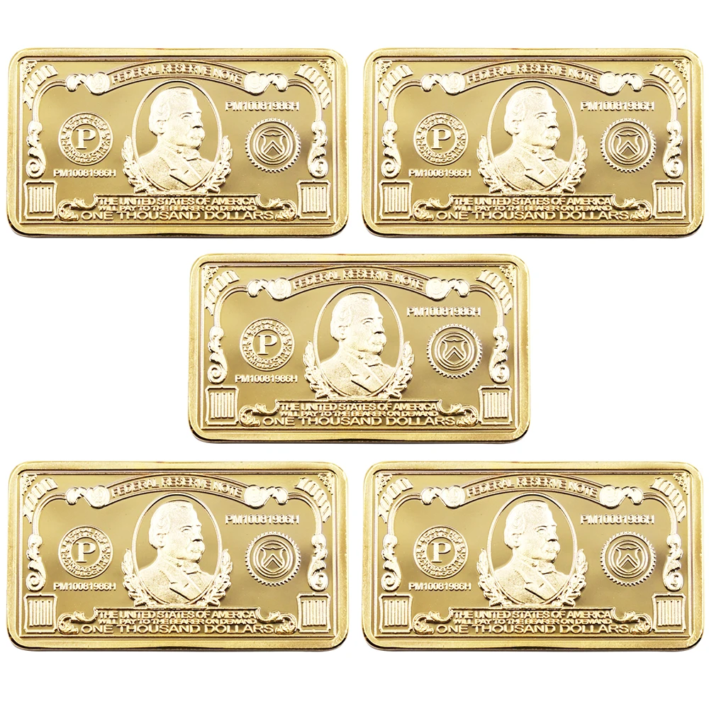 

Home Decorative Gold Bar One Thousand Dollar American Gold Plated Bars Quality 999.9 Gold Fake Bars Collectible Art Crafts 5pcs