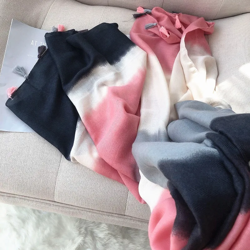 Женская шаль из вискозы с кисточками шарф узлом краской для осени и зимы