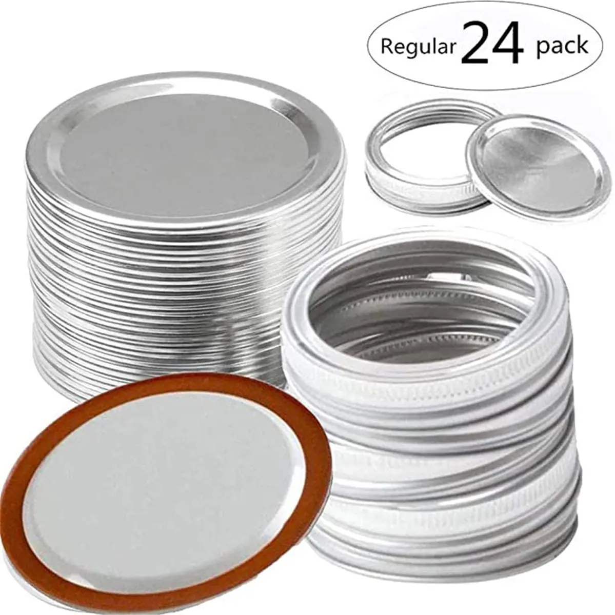 

24 70/86mm Mason Jar Lids with Discs Kitchen Anti Rust Storage Cannings Covers Stainless Steel Split-Type Polished Mug Cup Cap