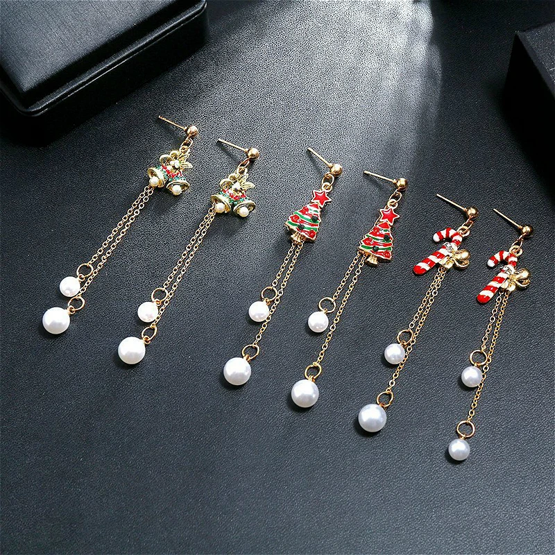 Рождественские серьги 2020 модные женские с кисточками эмалированная цепочка