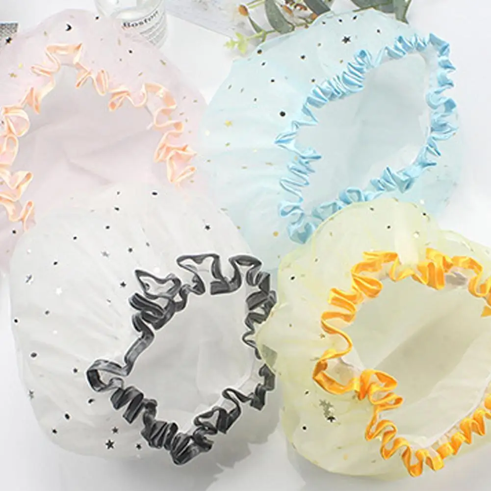

1pc Thick Waterproof Bath Hat Double Layer Starry Bathroom Shower Design Cover Caps Women Hair Shower Accessories Showe G6l8