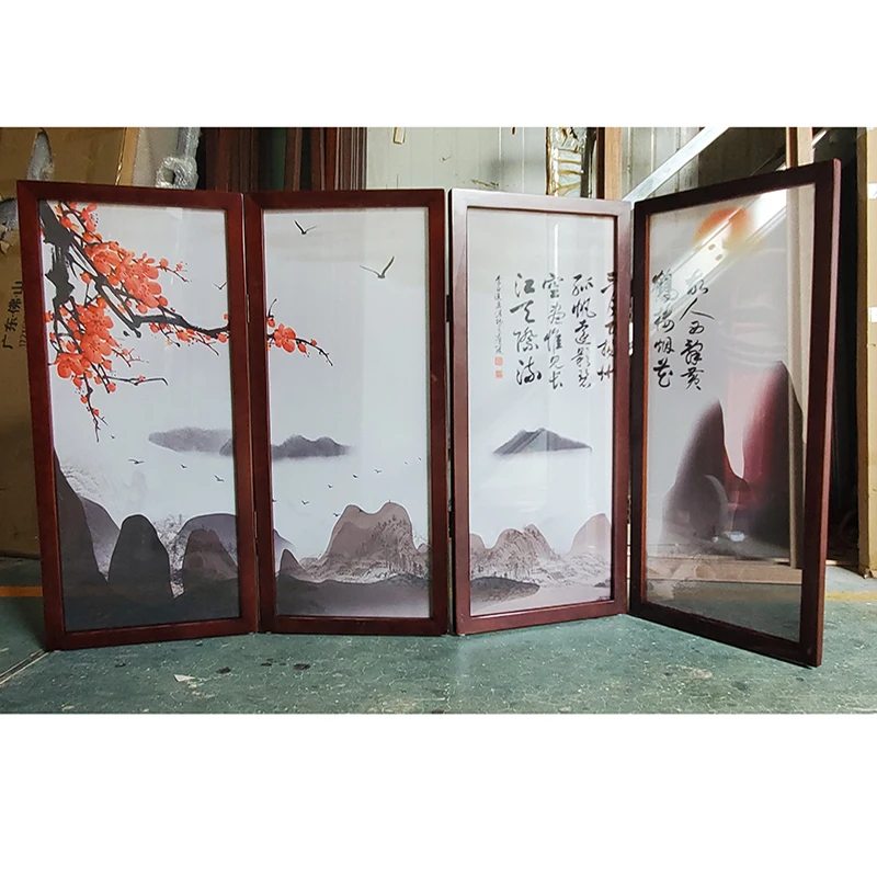 Складной разделитель для экрана из массива дерева с изображением пейзажа | Дом и