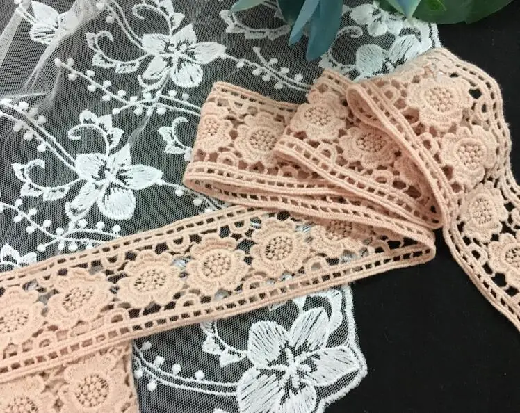 1 Meter Orange Pink Embroided Cotton Mesh Lace Trim 4.5CM Width Fancy Ribbon Trimming DIY Craft | Дом и сад