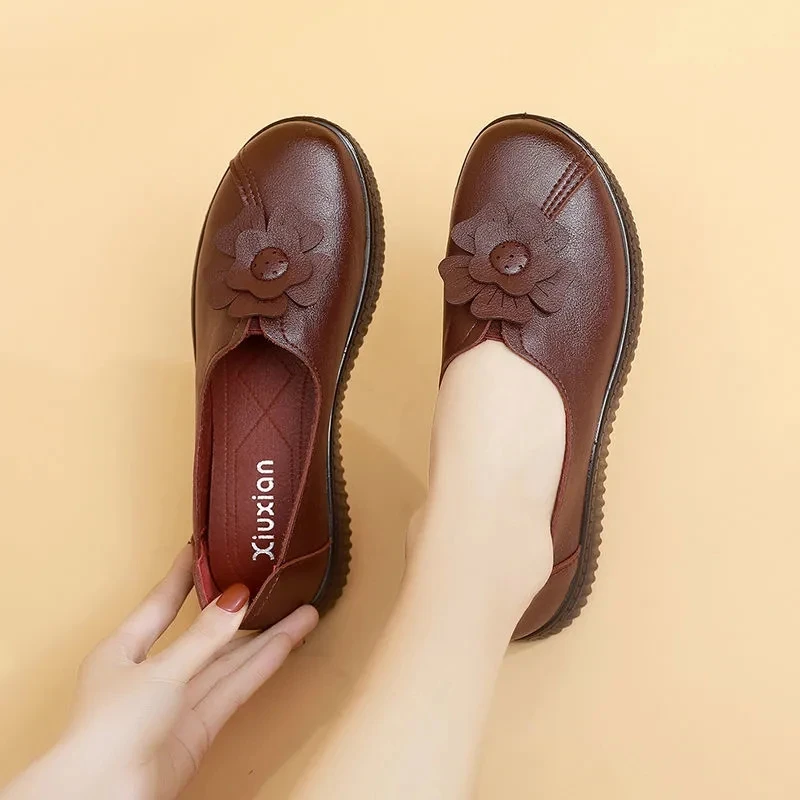 

Luxury brand genuine leather flats womans summer leisure comfort shoes women flats mom footwear