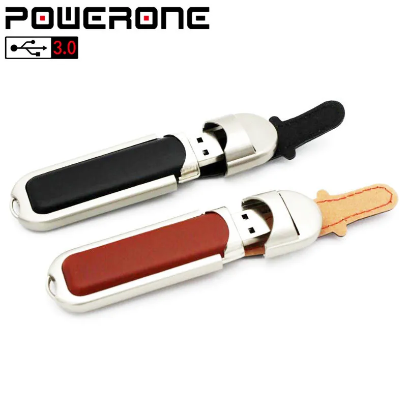 POWERONE 100% новый металлический кожаный Флешка usb флэш накопитель 32 Гб 16 64 USB 3 0 карта