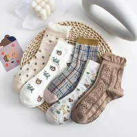 5 pairs socks ruffles autumn squirrel cotton design high quality kawaii lolita seersucker edge style girl womens socks cute set