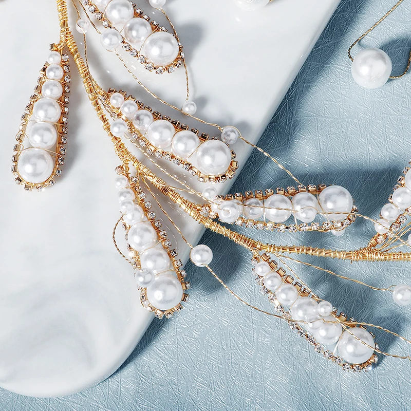 Женская повязка на голову с жемчугом и листьями золотистого цвета | Украшения