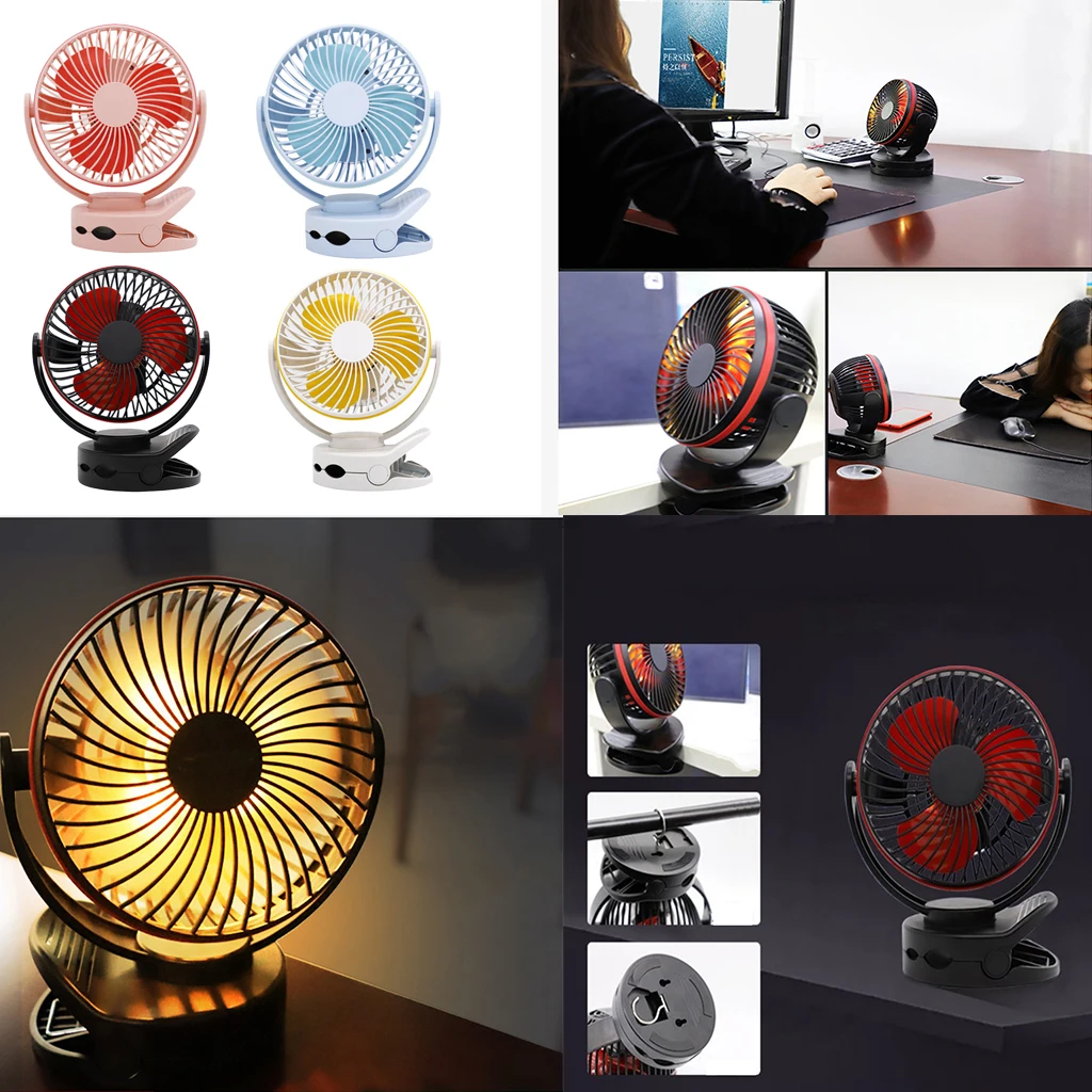 

USB Charging Clip on Fan Desk Fan with LED Light Hanging Fan 6.30x4.45x7.60inch