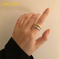 qmcoco silver color charming irregular chain geometric open rings for women men strip pattern party gifts%c2%a0