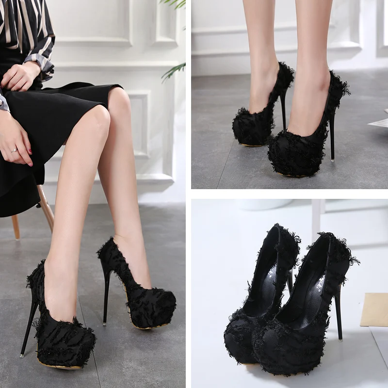 

Spring/Autumn Sexy Wedding Round Toe Woman Pumps Platform Super High Heel Pumps 16.5 cm Black Wine Red