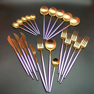 24pcs Горячая Распродажа, 4 шт./24 шт., 304 нержавеющая сталь, золотые столовые приборы, вилка, ложка, нож, столовые приборы, столовые приборы, Корейская ложка, кухонная посуда, набор - Цвет: 24pcs