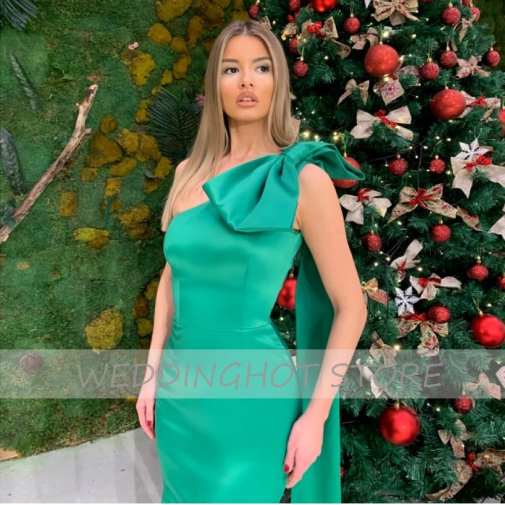

One-Shoulder Satin Evening Dresses Long 2021 Women Side Split Elegant Ball Gowns Green Mermaid Simple Celebrity robes de soire