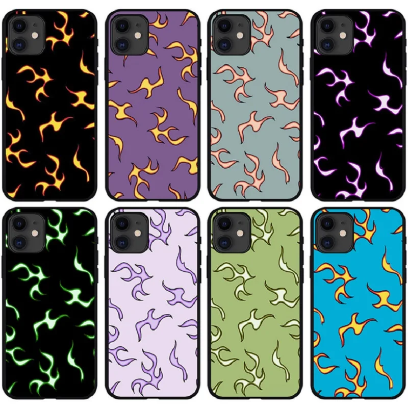 

TPU Flame Pattern Soft Back Cover For iP X XS MAX 11 Pro XR 7 8 6Plus SE Black Red Phone Case Capa