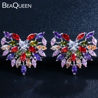 beaqueen romantic colorful cz crystal large heart stud earrings multi color zirconia women turkish jewelry for girls e017