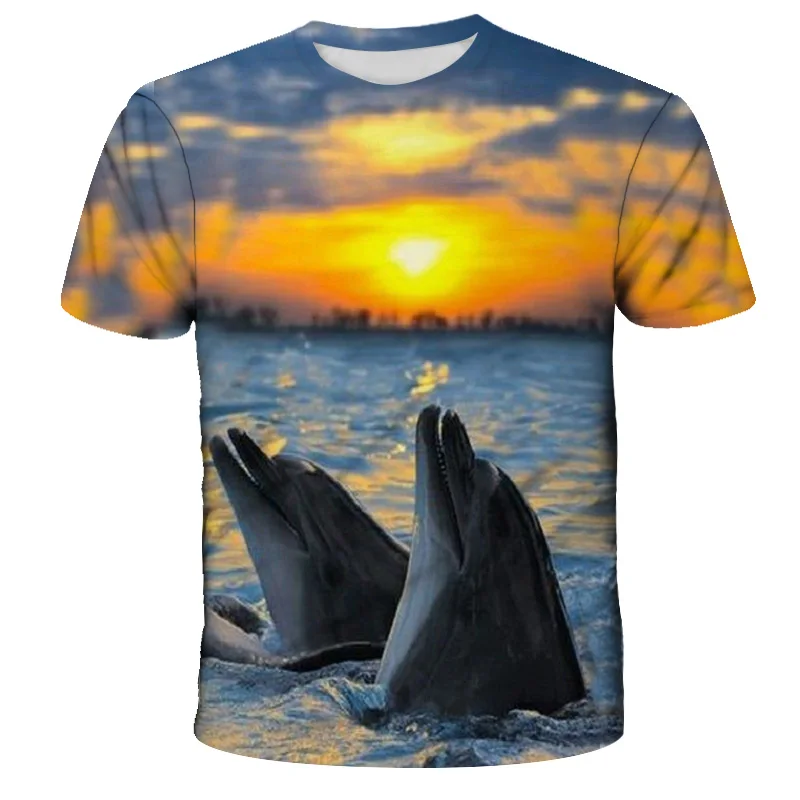 

2021 New Summer Fun Short Sleeve T-Shirt for Boys and Girls Children Video Game Dolphin 3D Cartoon Short Sleeve T-Shirt 4T-14T