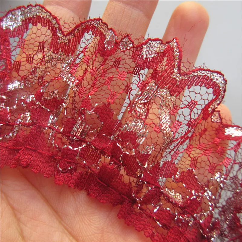 5 ярдов серебряная плиссированная кружевная органза с оборками присборенная