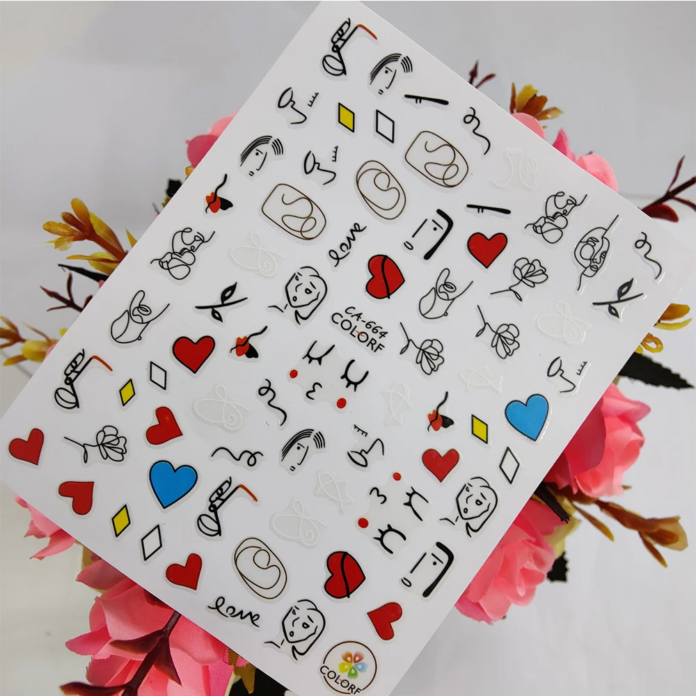 

3D наклейки для ногтей искусство Геометрические линии, с украшениями в виде цветов, дизайн ползунков для пленка для ногтей самоклеющиеся все...