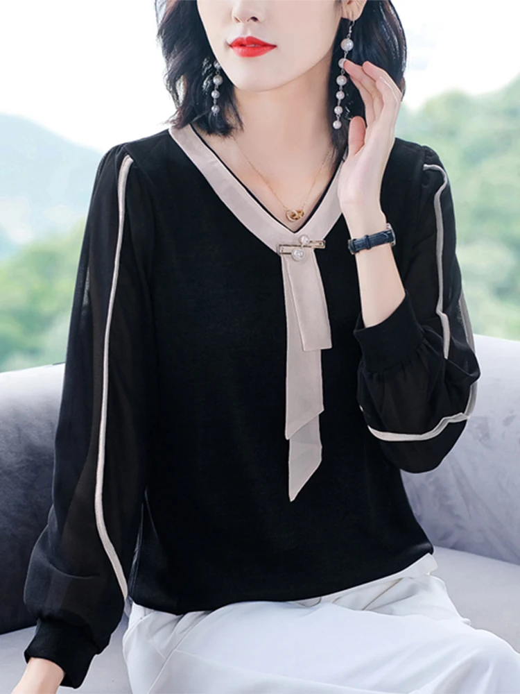 

Long-sleeved t-shirt women 2021 new spring and autumn fashion loose top Black