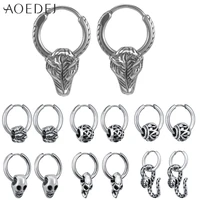 aoedej 10 styles skull earring for men stainless steel hoop earrings punk rock wolf head round earring helix piercing jewelry