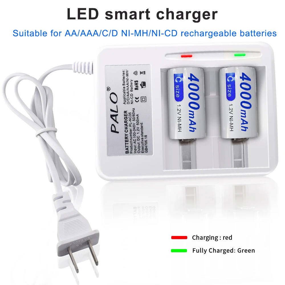 Аккумуляторная батарея PALO R14 C 4000 мА · ч со светодиодный ным зарядным устройством