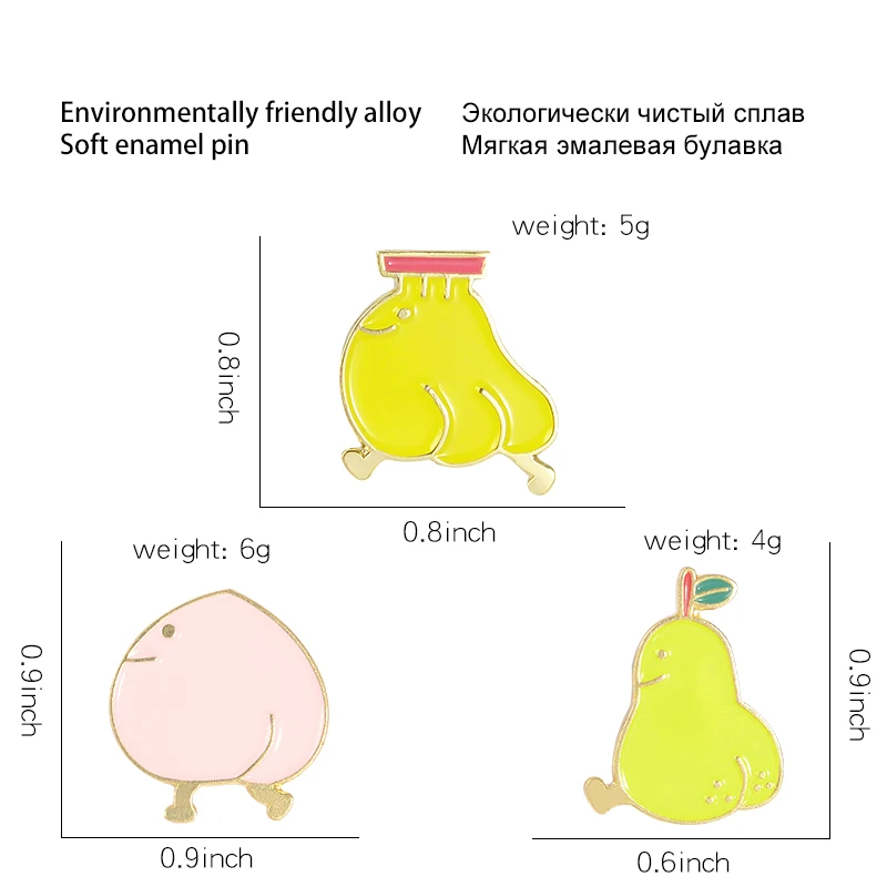Эмалированные булавки в форме цыплят желтого фрукта банан персик груша курица