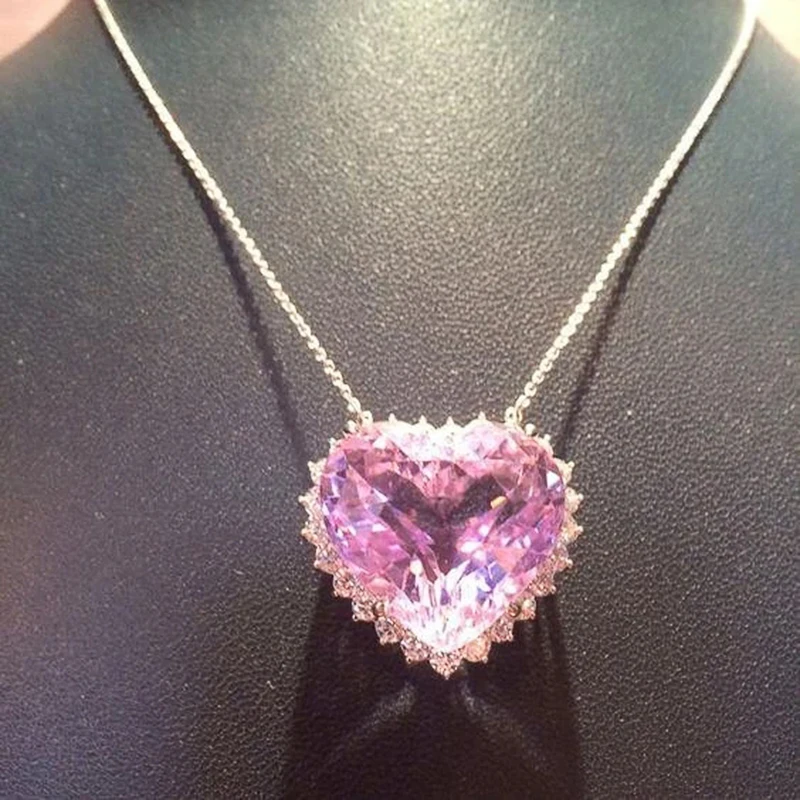 

Romantic Princess Pink Heart CZ Pendant Necklace for Wedding Engagement Fashion Women Necklace Party Jewelry Love Gift