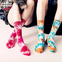 spring and summer cotton leaves printed socks new tie dyed maple leaf couple tide socks harajuku socks for men and women