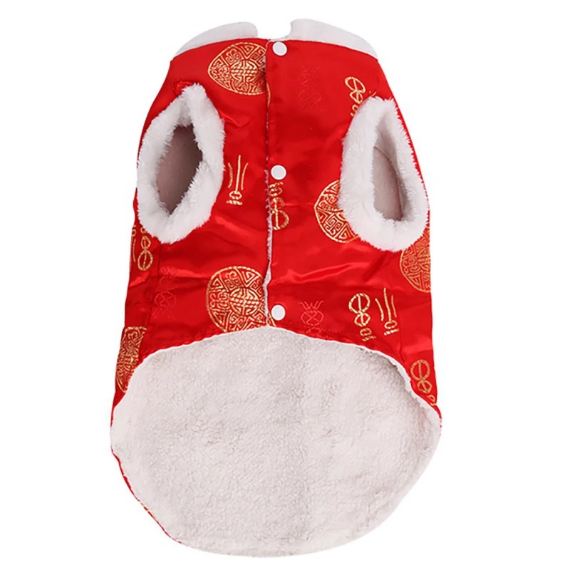 

Pet Dog Silk Tang Suit Clothes Spring Festival New Year Clothing Costumes Dogs Soft Warm Winter Clothes Sleeveless Coat Hot