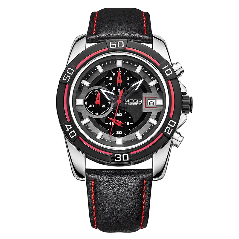 

MEGIR New Sports Leather Fashion Waterproof Chronograph Three Eye Design Calendar Quartz Watches Wrist Relogio Masculino 2023G