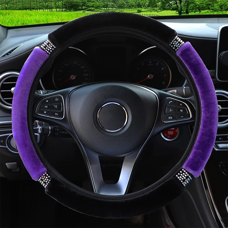 

Winter Super Universal 37-38cm Soft Plush Rhinestone Car Steering Wheel Cover Interior Accessories Steering-Cover Car-styling