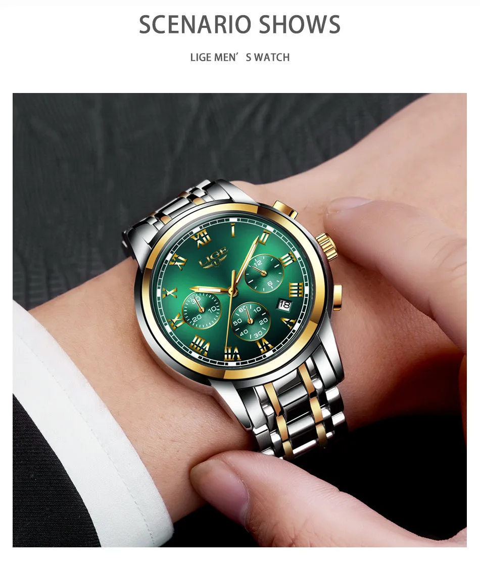 LIGE Men Watch 30m Waterproof Watches Mens Top Brand Luxury Steel Business Wristwatch Chronograph Male Clock Saat relojes hombre