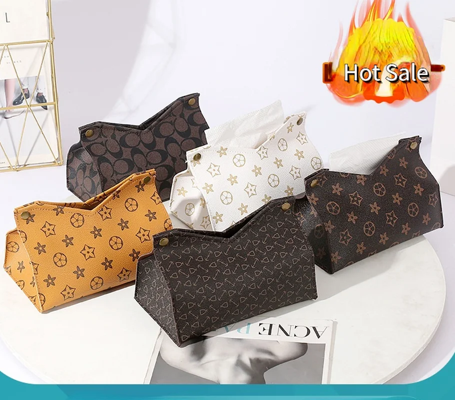 

Nordic Fashion PU Leather Tissue Box Old Flower Paper Box Living Room Household Paper Towel Tube, Car Desktop Paper Box